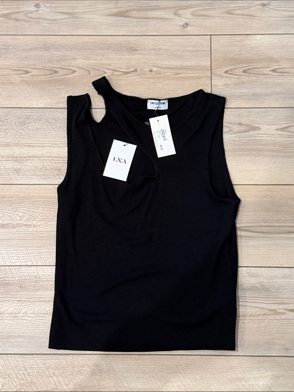 LNA Black Asymmetric Cutout Sleeveless Tank